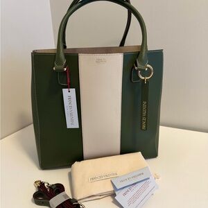 Frances Valentine Pebbled Leather Green and Cream Tote